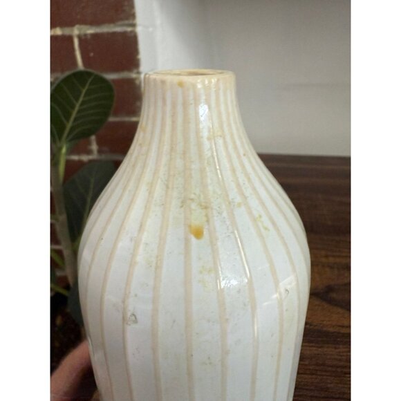 West Elm White Ceramic Vase with Pinstripe Design - Picture 3 of 7